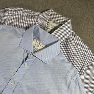 Lot of 2 Charles Tyrwhitt Blue Check Non Iron Tailored Fit Dress Shirt 16/33